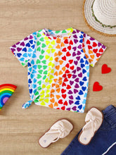 1pc Girls" Casual Style Colorful Heart Pattern Short Sleeve Lightweight Knitted T-Shirt For Summer